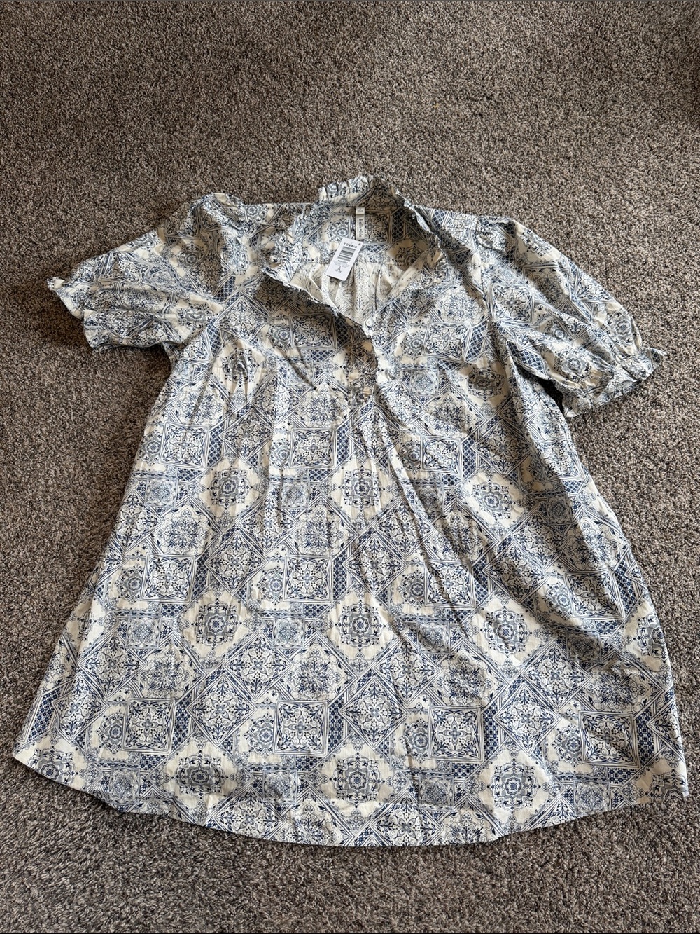 NWT Torrid Belle Isle Ruffle Neck Mini Dress Blue and Cream Patterned Size 2X